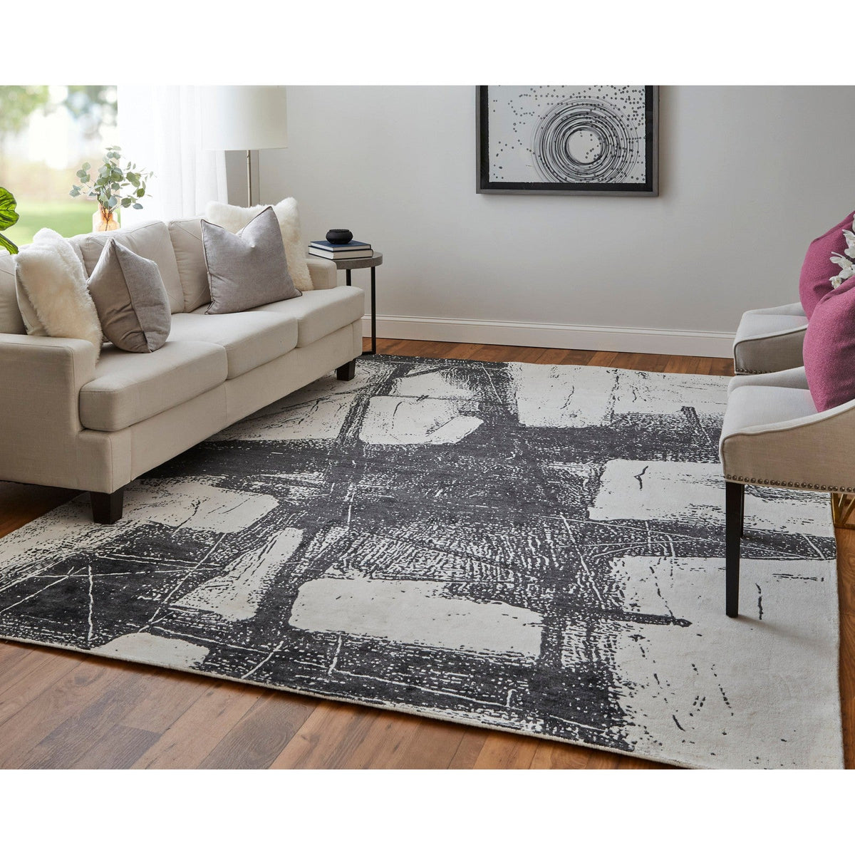Feizy Coda 8927F Modern Abstract Rug in Black/White