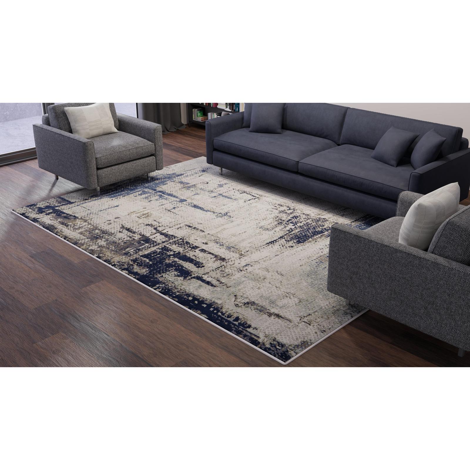 Feizy Mandana 39LZF Modern Abstract Rug in Ivory/Blue