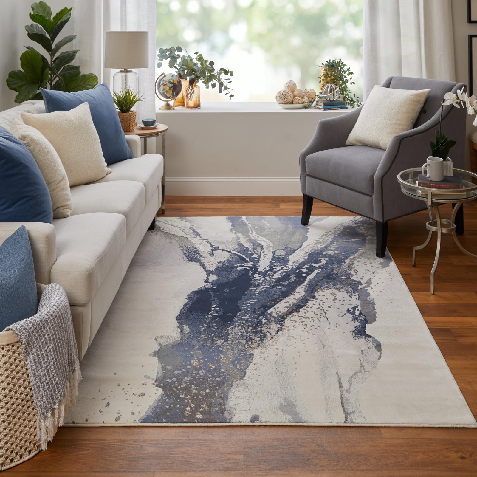 Feizy Mandana 39M0F Modern Abstract Rug in Ivory/Blue