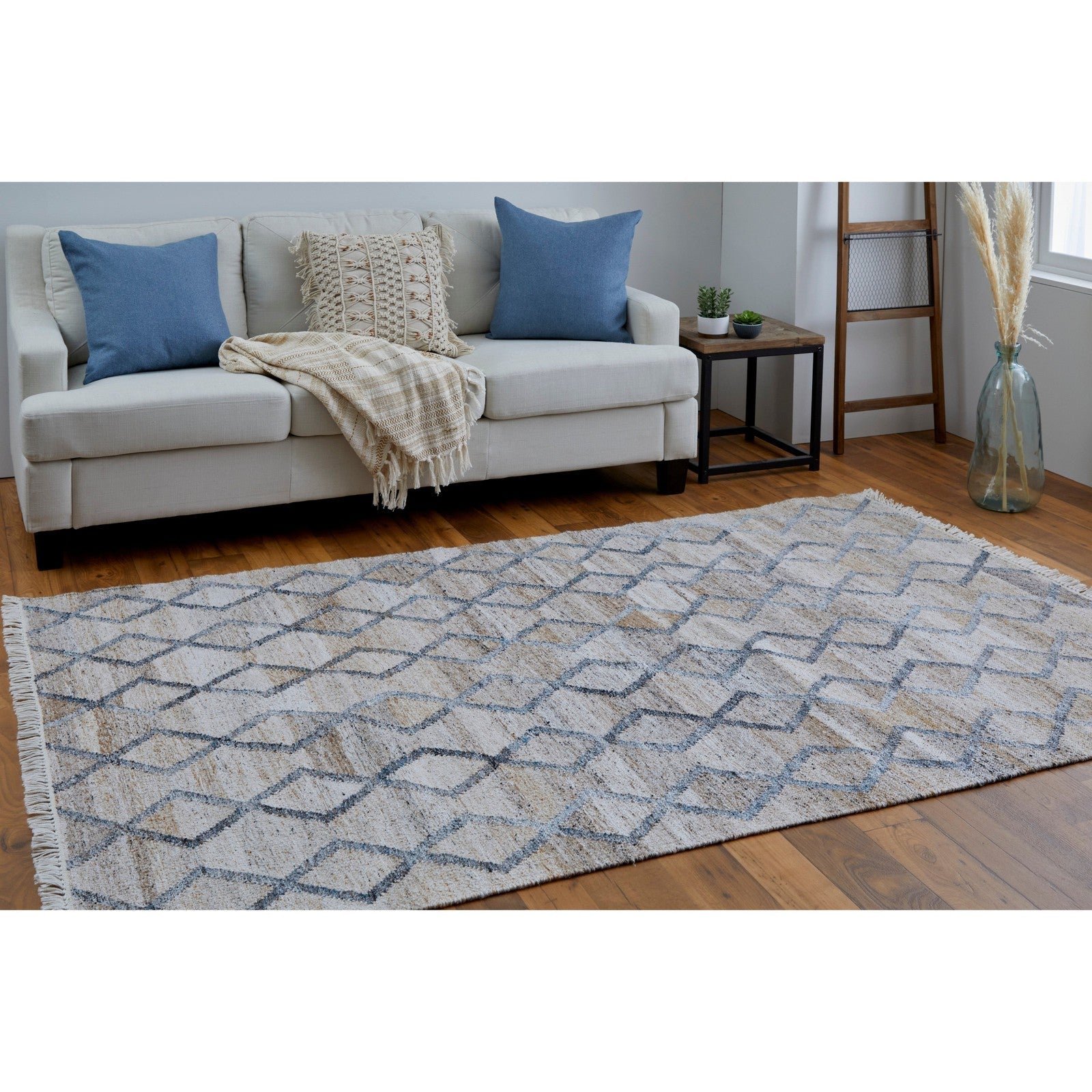 Feizy Beckett 0771F Transitional Trellis & Lattice in Gray/Ivory/Tan