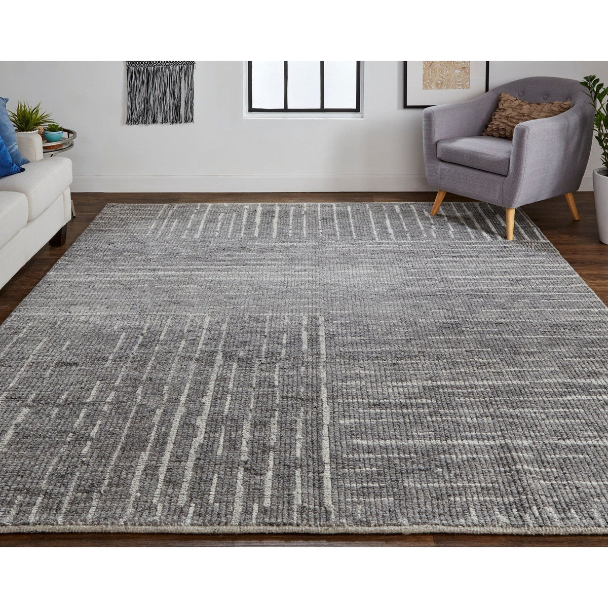 Feizy Alford 6913F Modern Checkered in Gray/Silver/Ivory