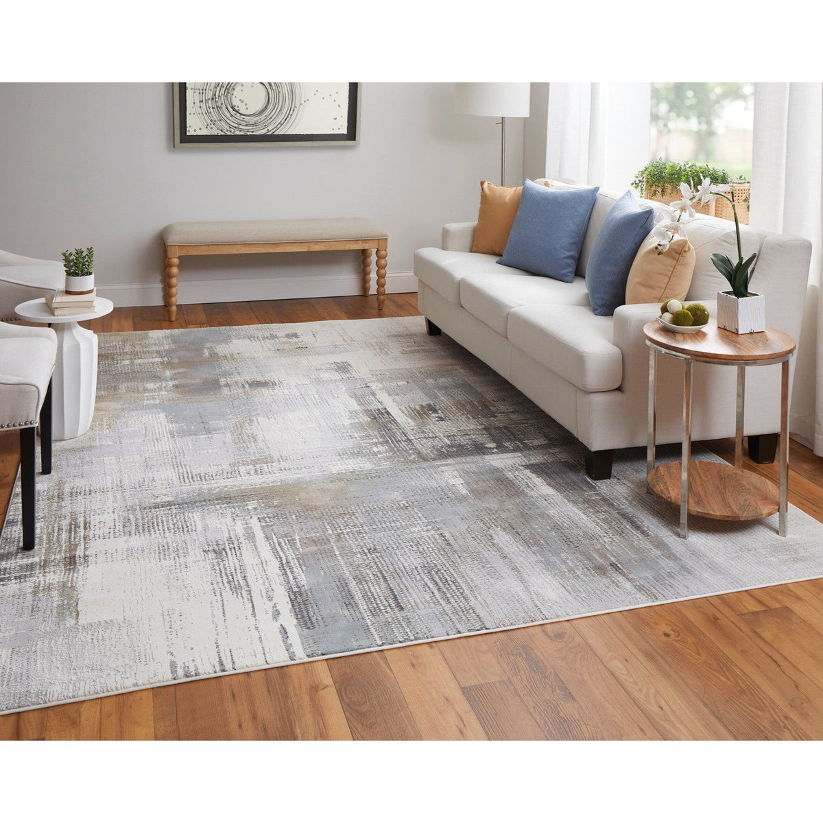 Feizy Clio 39LWF Modern Abstract in Ivory/Gray/Brown