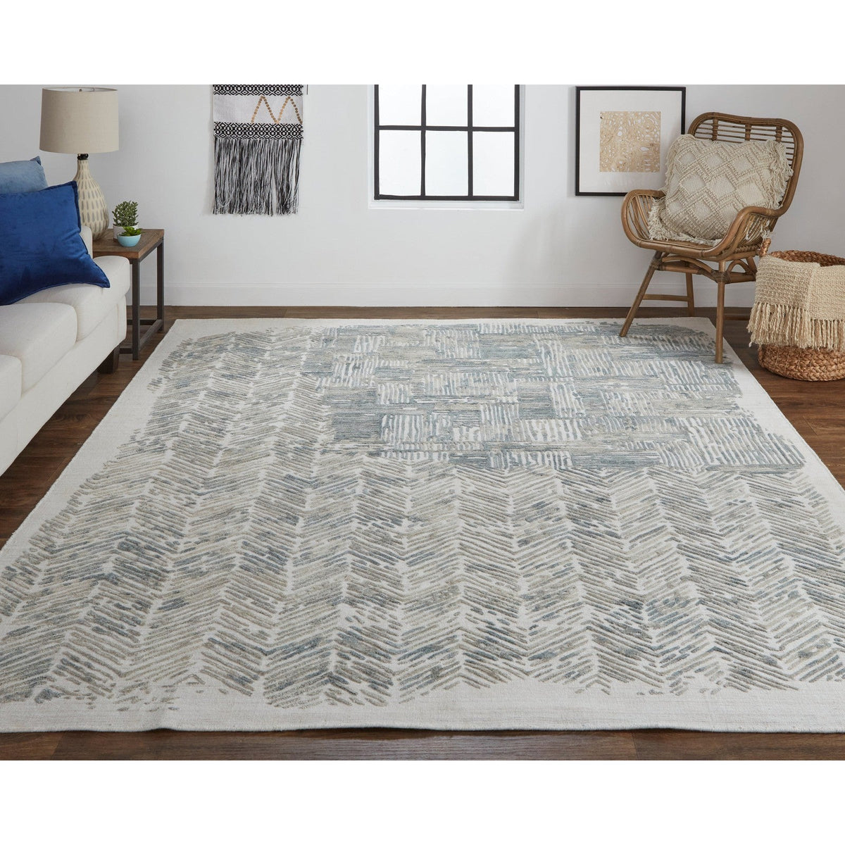 Feizy Elias 6891F Modern Abstract in Green/Blue/Ivory