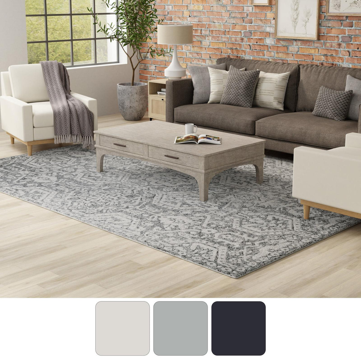 Feizy Belfort 8A27F Traditional Geometric Rug in Gray/White