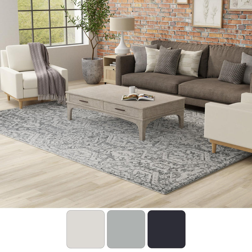 Feizy Belfort 8A27F Traditional Geometric Rug in Gray/White