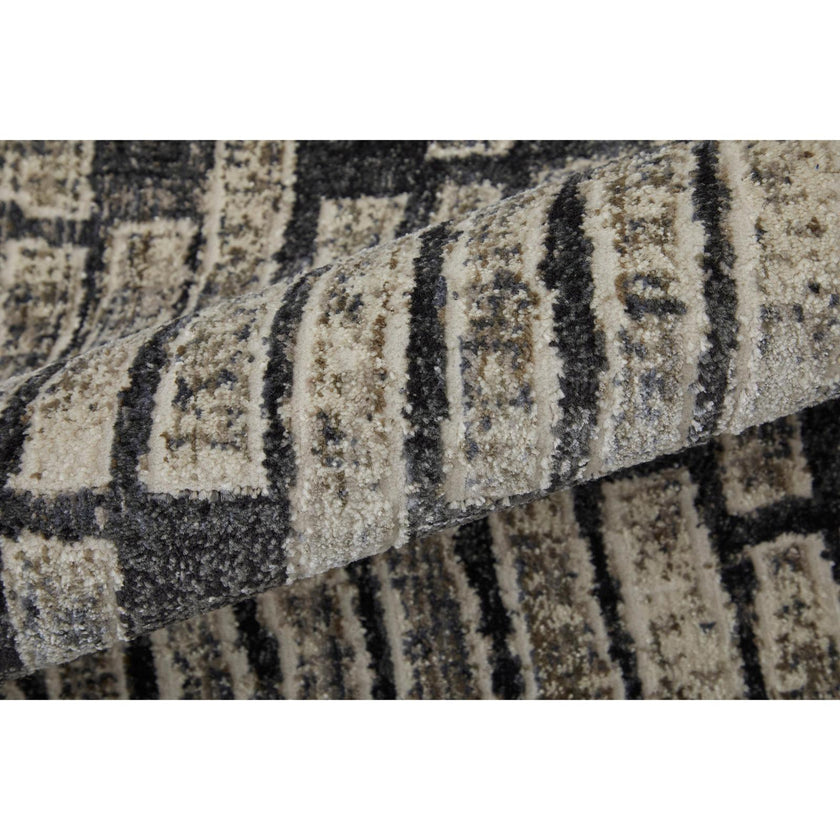 Feizy Kano 39LKF Transitional Geometric Rug in Gray/Black/Ivory