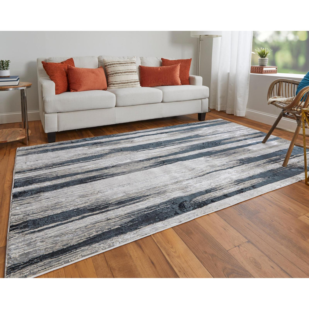 Feizy Micah 3338F Modern Abstract Rug in Black/Silver/Gray