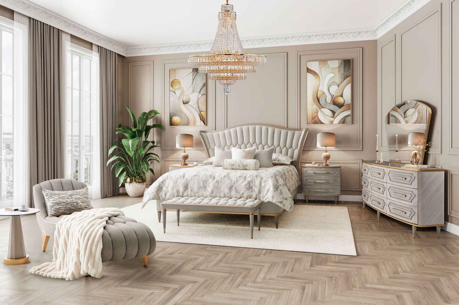 Michael Amini St. Charles Upholstered Bed - Dove Gray
