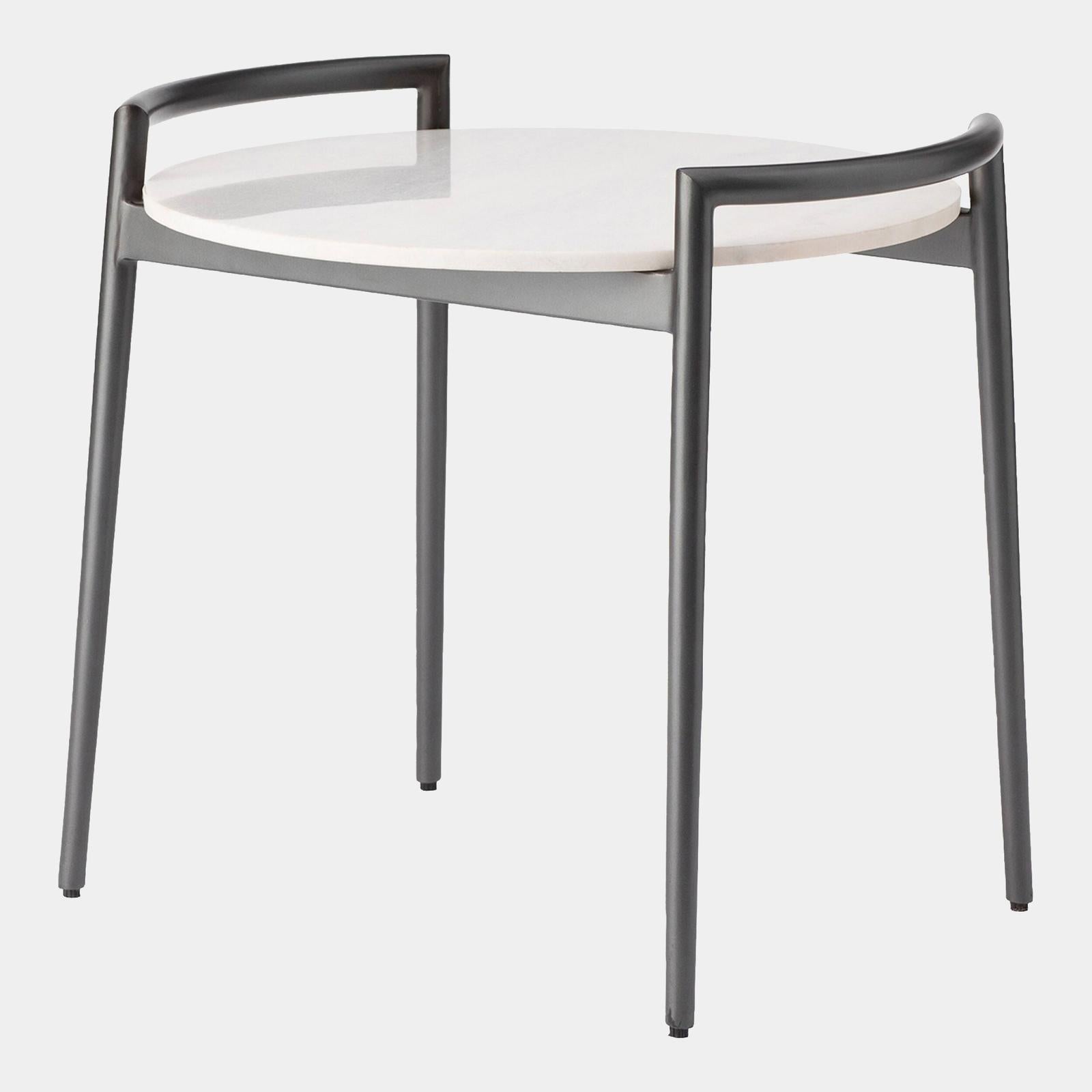 Global Views Retro Gunmetal and White Marble Round Side Table Clearance
