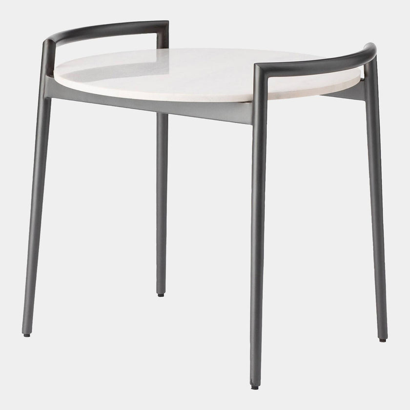Global Views Retro Gunmetal and White Marble Round Side Table