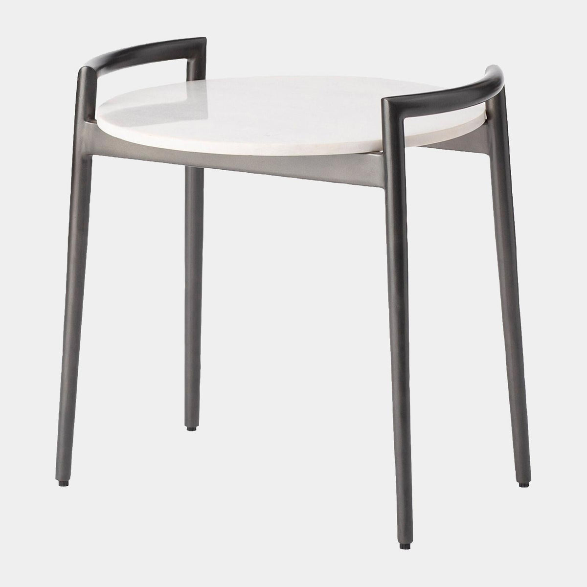 Global Views Retro Gunmetal and White Marble Round Side Table