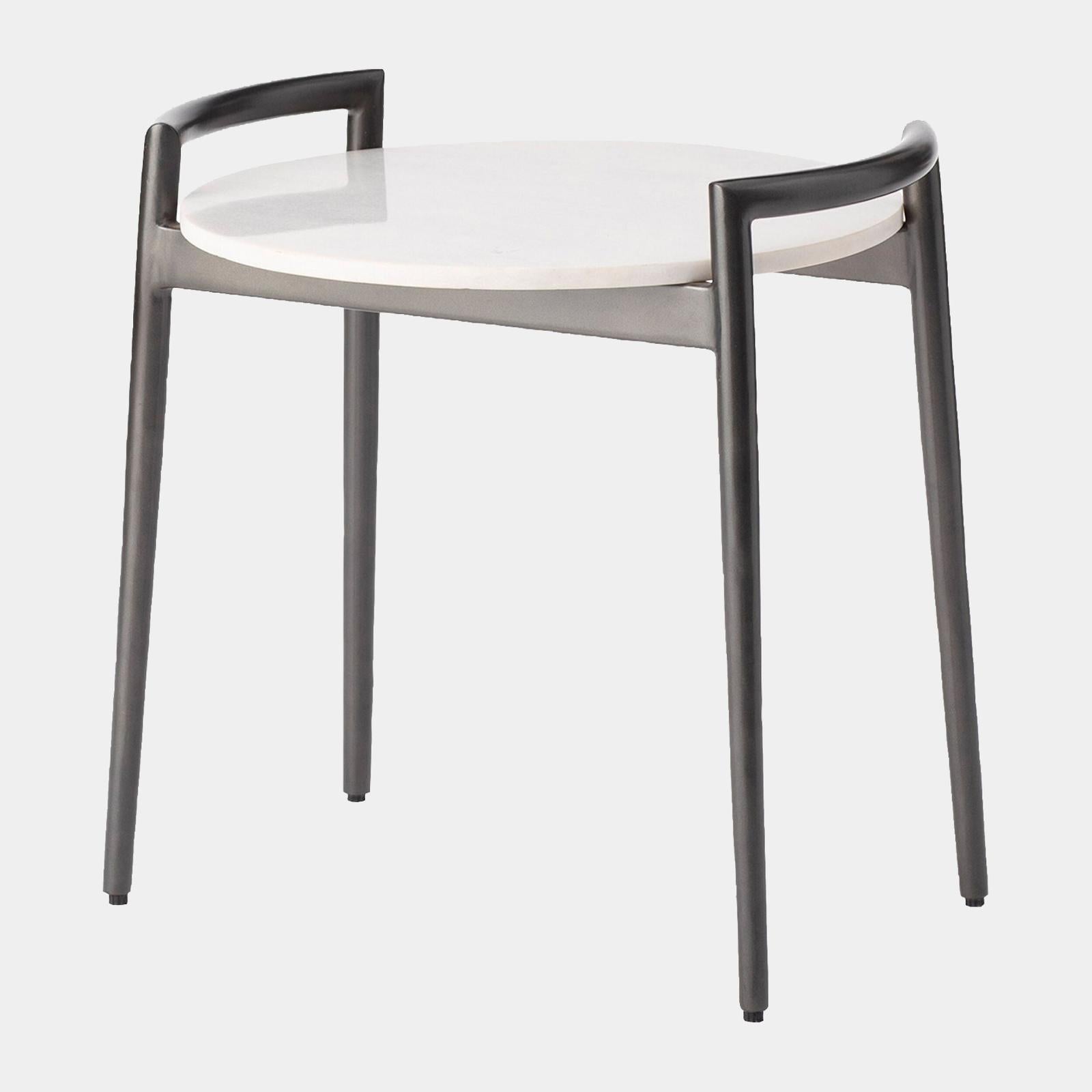 Global Views Retro Gunmetal and White Marble Round Side Table Clearance