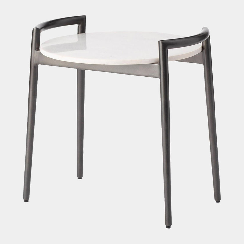 Global Views Retro Gunmetal and White Marble Round Side Table