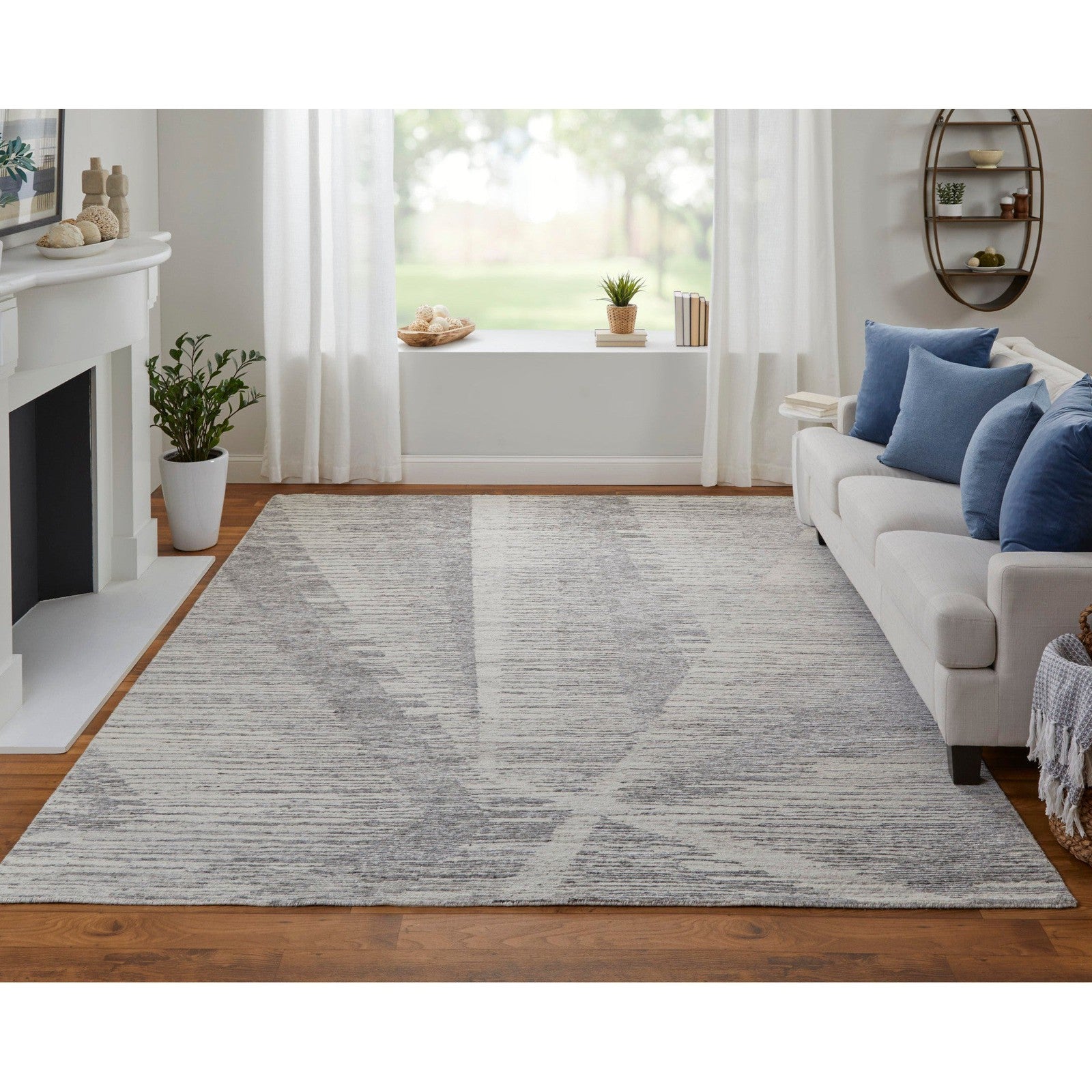 Feizy Brighton 69CHF Modern Abstract in Ivory/Taupe/Silver