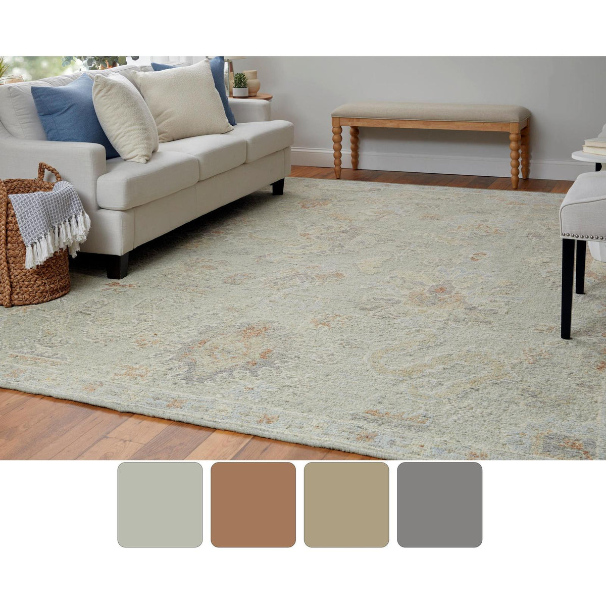 Feizy Grafton 69FNF Transitional Floral & Botanical Rug in Gray/Green/Blue