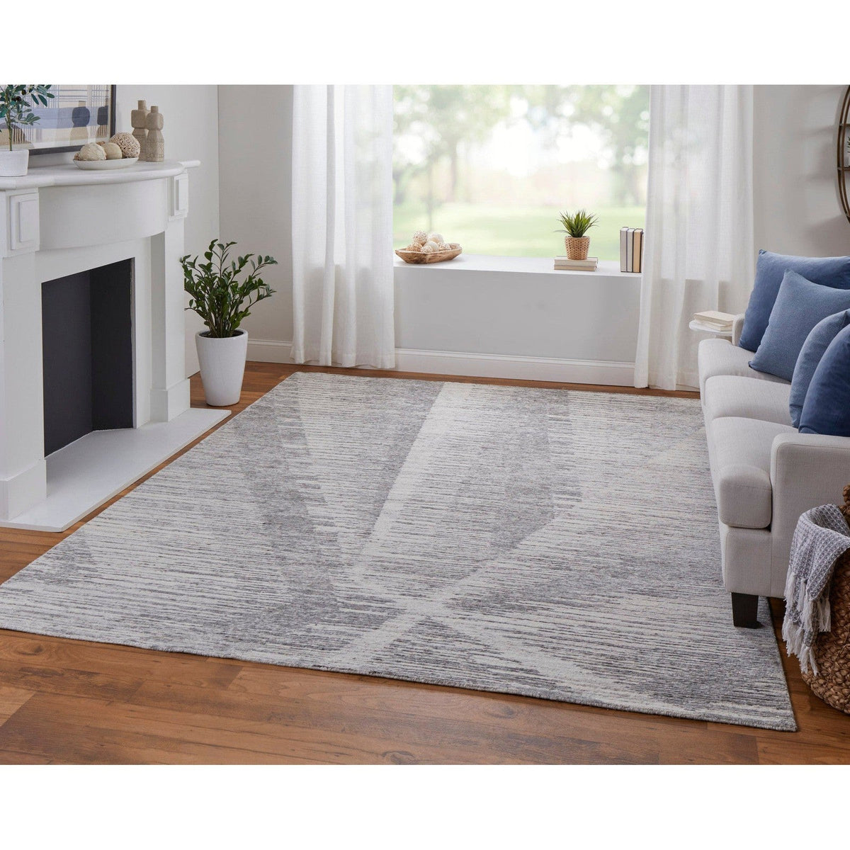 Feizy Brighton 69CHF Modern Abstract in Ivory/Taupe/Silver