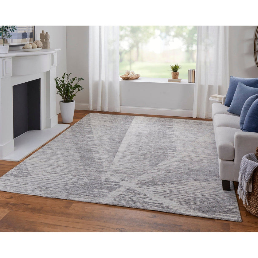 Feizy Brighton 69CHF Modern Abstract in Ivory/Taupe/Silver