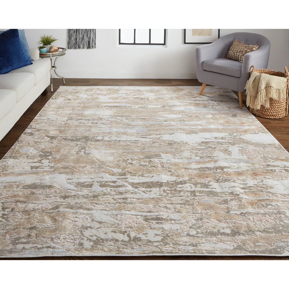 Feizy Laina 39G5F Transitional Abstract in Tan/Ivory