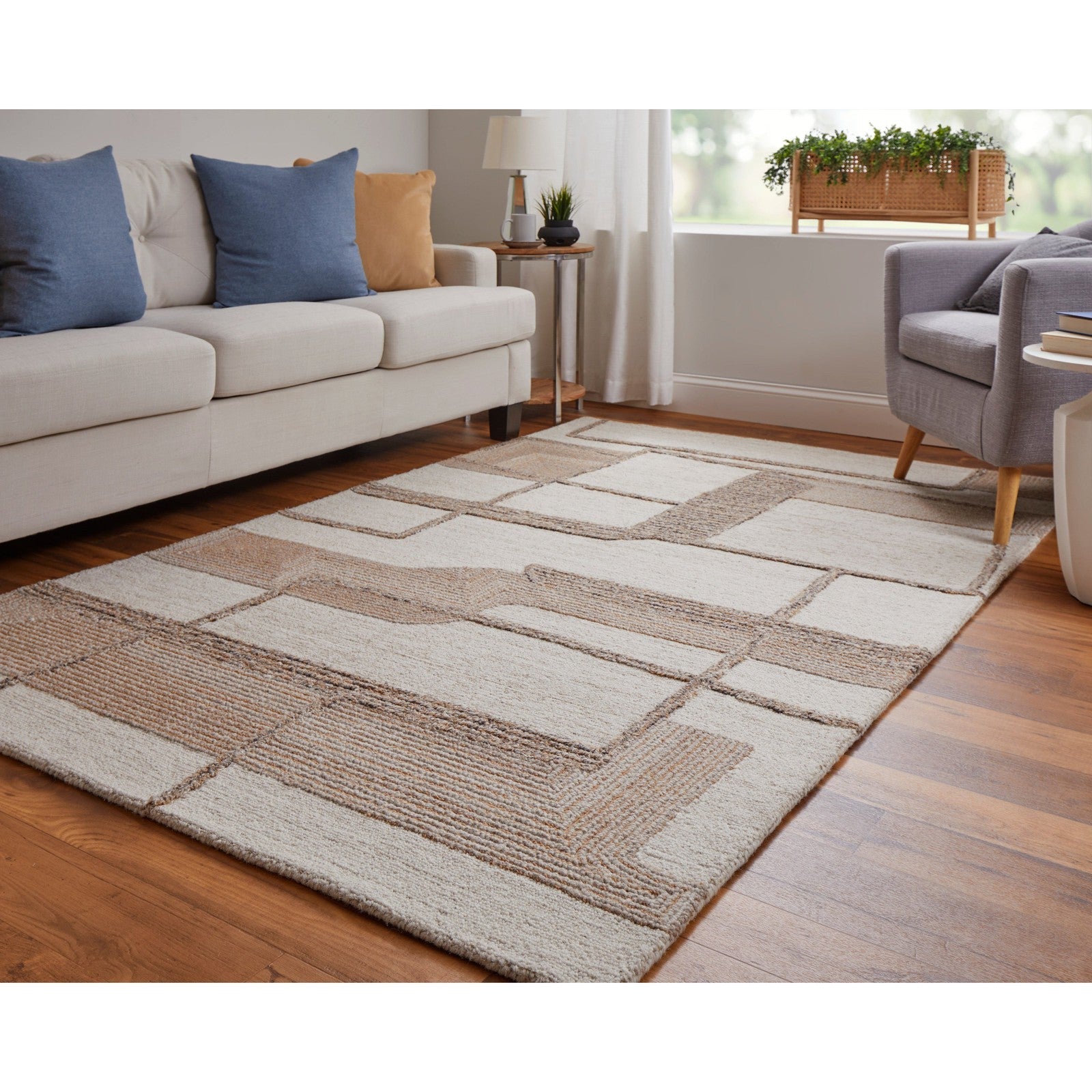 Feizy Pollock 8954F Modern Geometric in Ivory/Brown/Tan