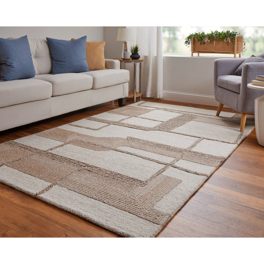 Feizy Pollock 8954F Modern Geometric in Ivory/Brown/Tan