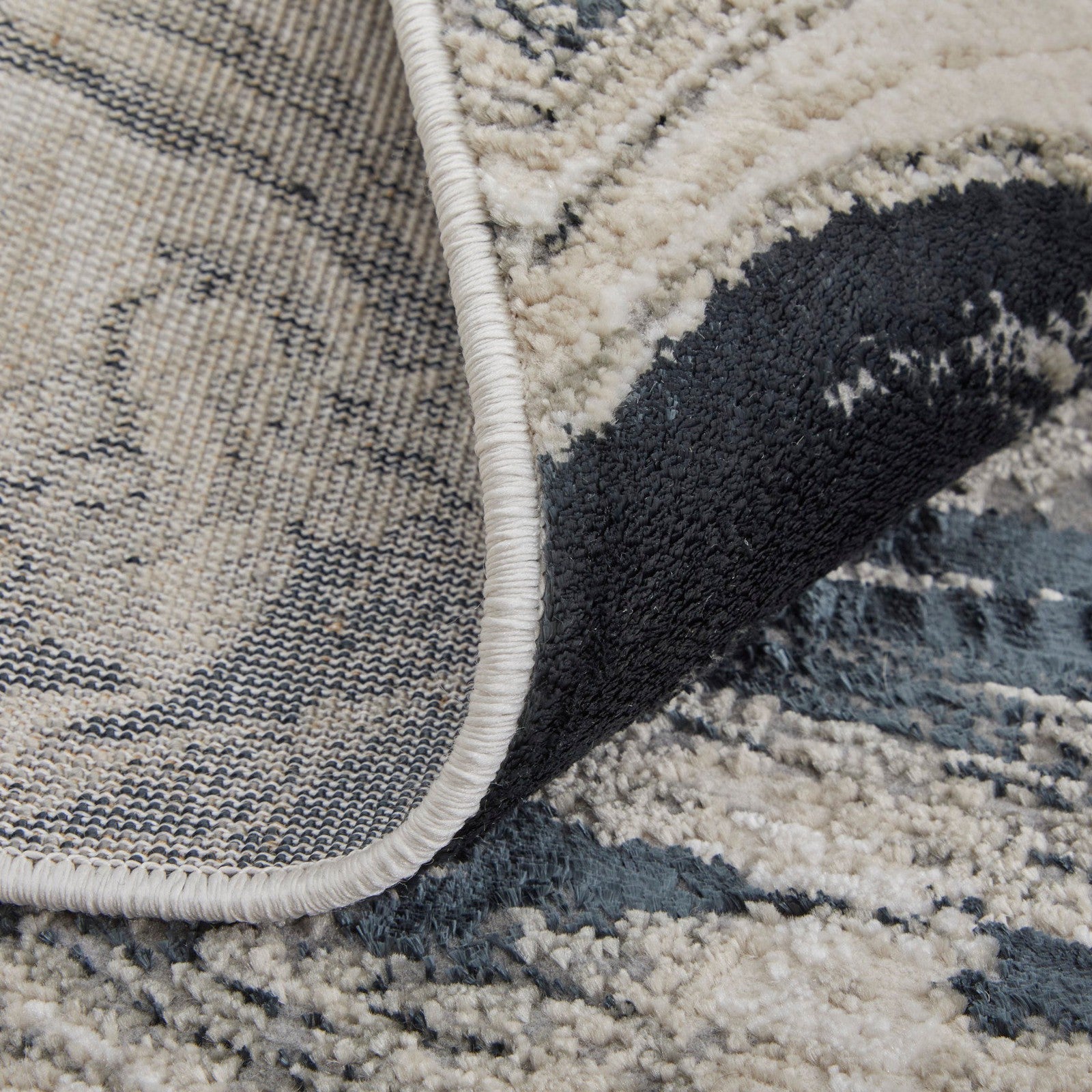 Feizy Micah 39LPF Modern Abstract Rug in Ivory/Black/Taupe