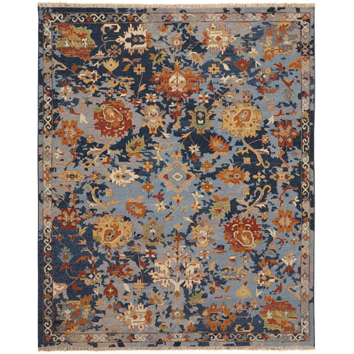 Feizy Leylan 0587F Transitional Floral & Botanical in Blue/Orange/Red