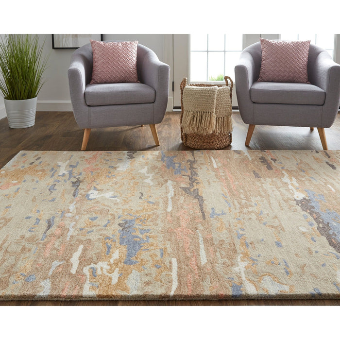 Feizy Everley 8644F Modern Abstract in Tan/Blue