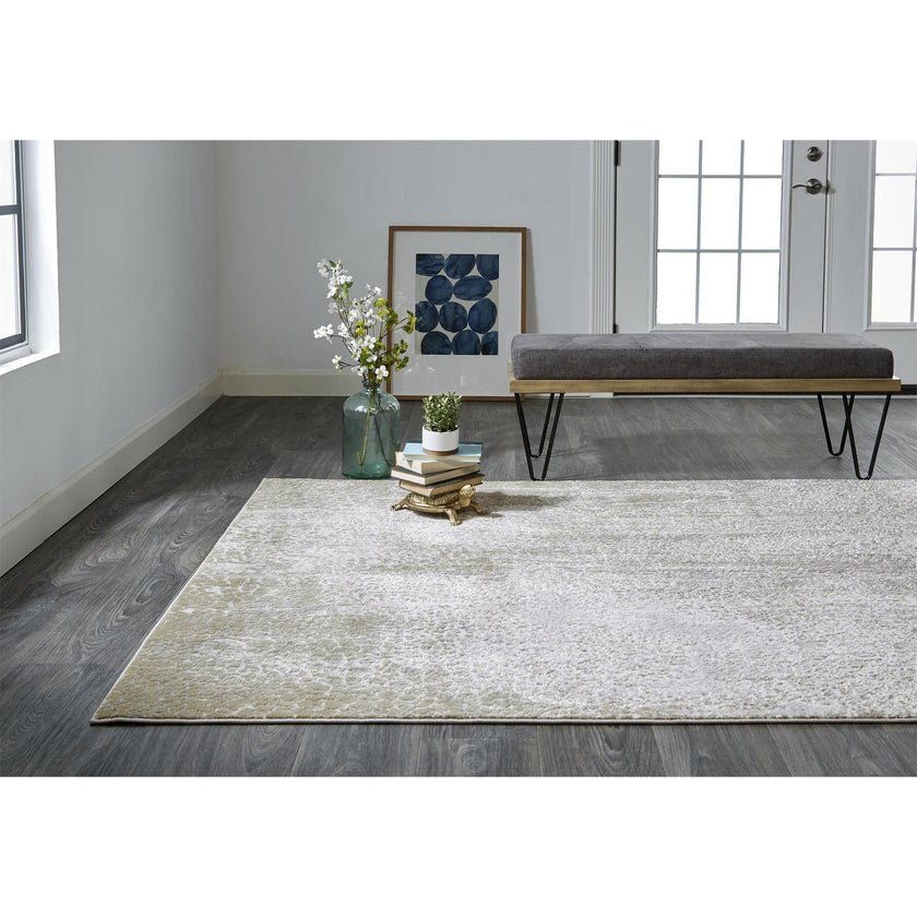 Feizy Aura 3739F Modern Abstract Rug in Ivory/Gray/Gold