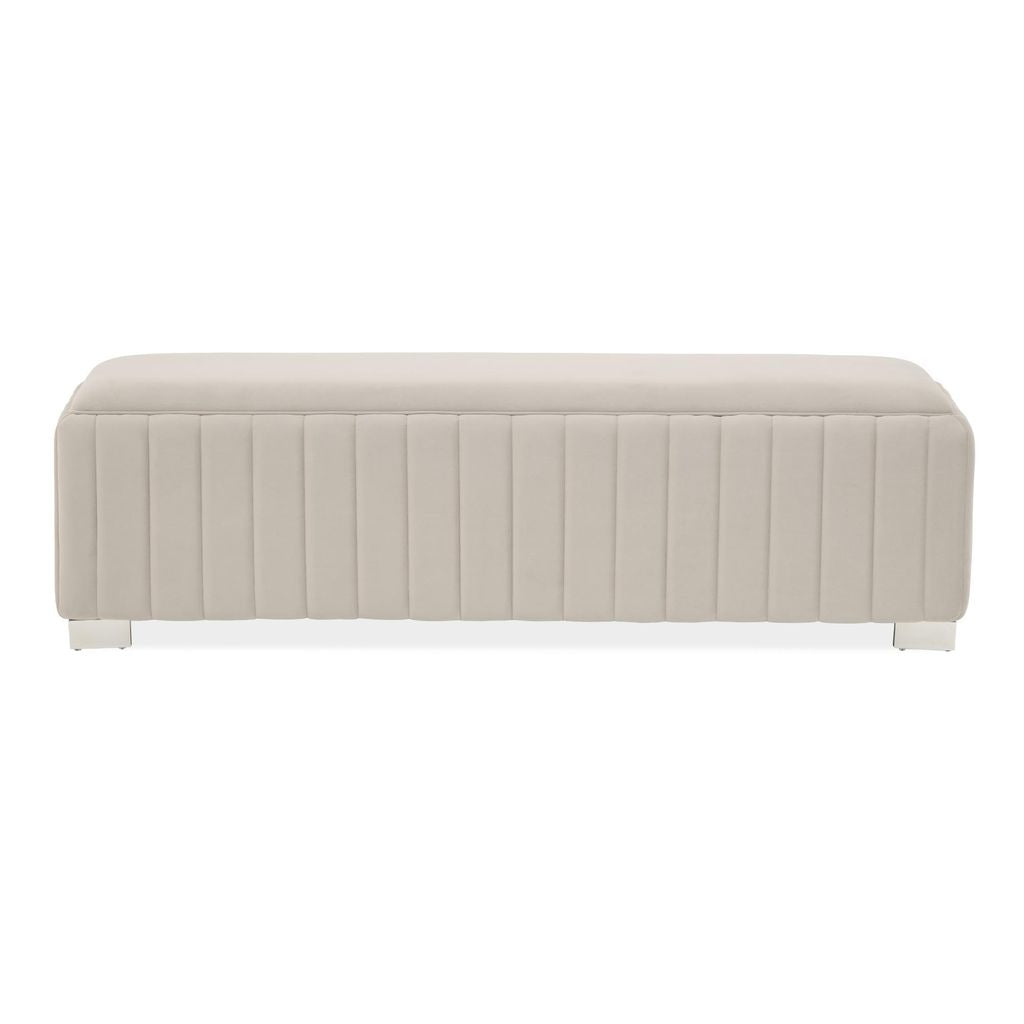 Michael Amini Amaryllis Velvet Accent Bench - Taupe/Chrome