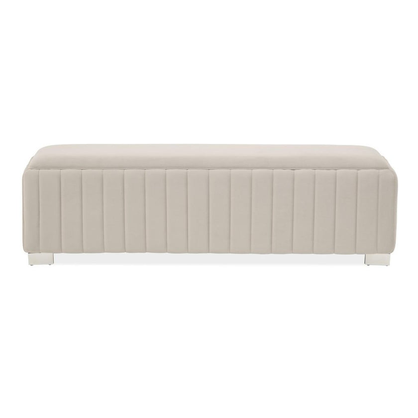 Michael Amini Amaryllis Velvet Accent Bench - Taupe/Chrome