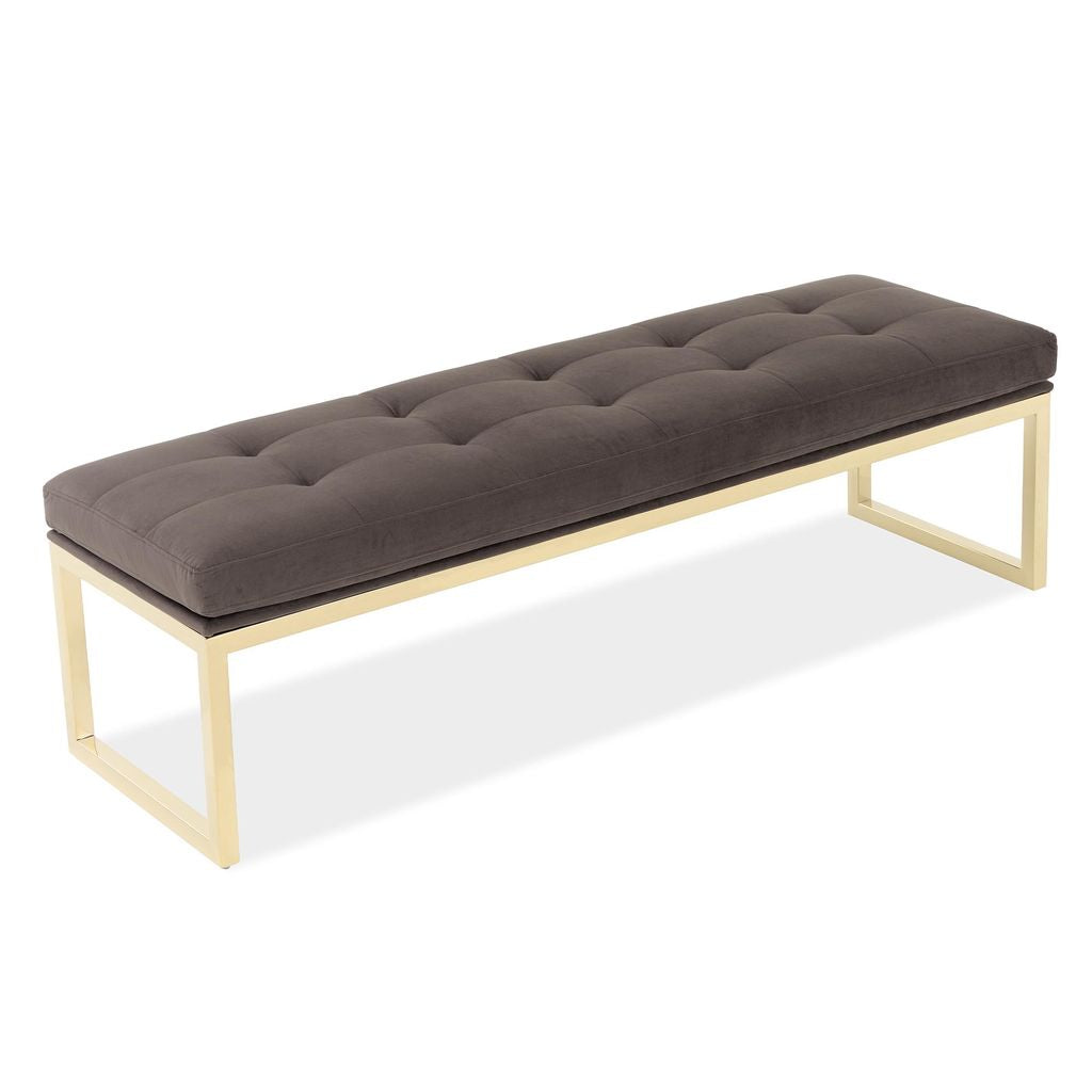 Michael Amini Dahlia Velvet Accent Bench - Chocolate/Gold