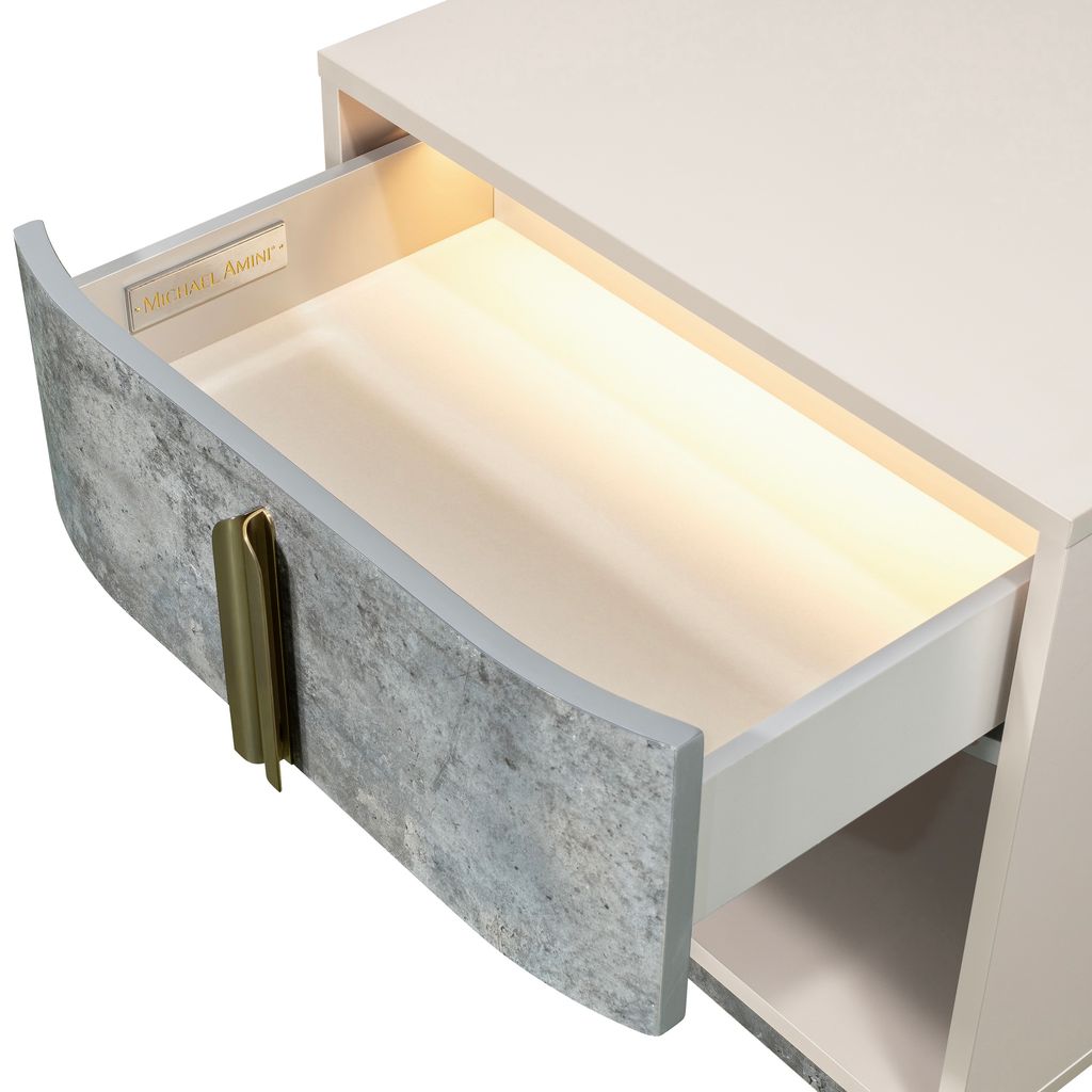 Michael Amini Pavira 1-Drawer Nightstand with LED Lights - Stone