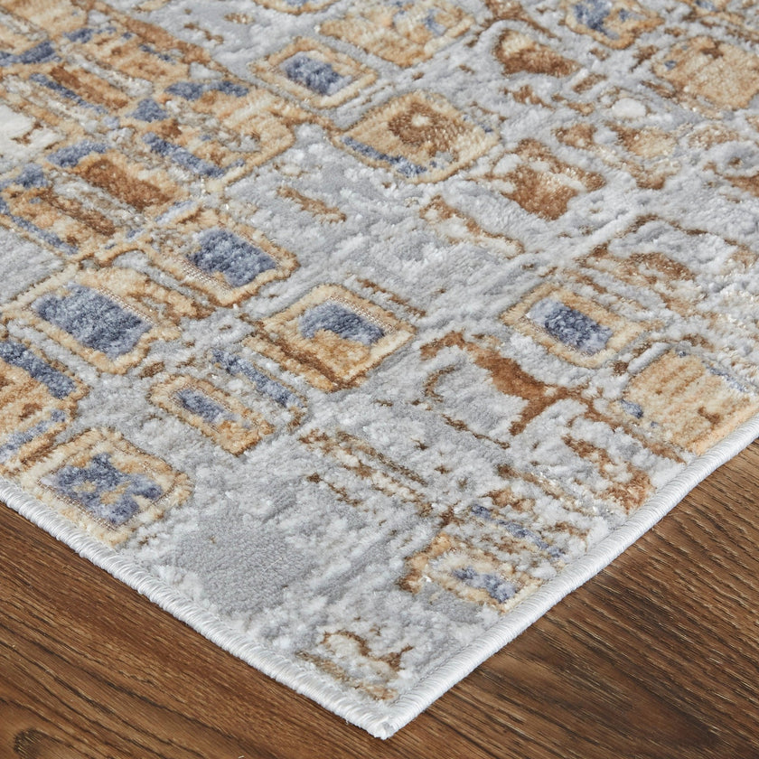 Feizy Laina 39G0F Transitional Geometric in Tan/Ivory/Blue