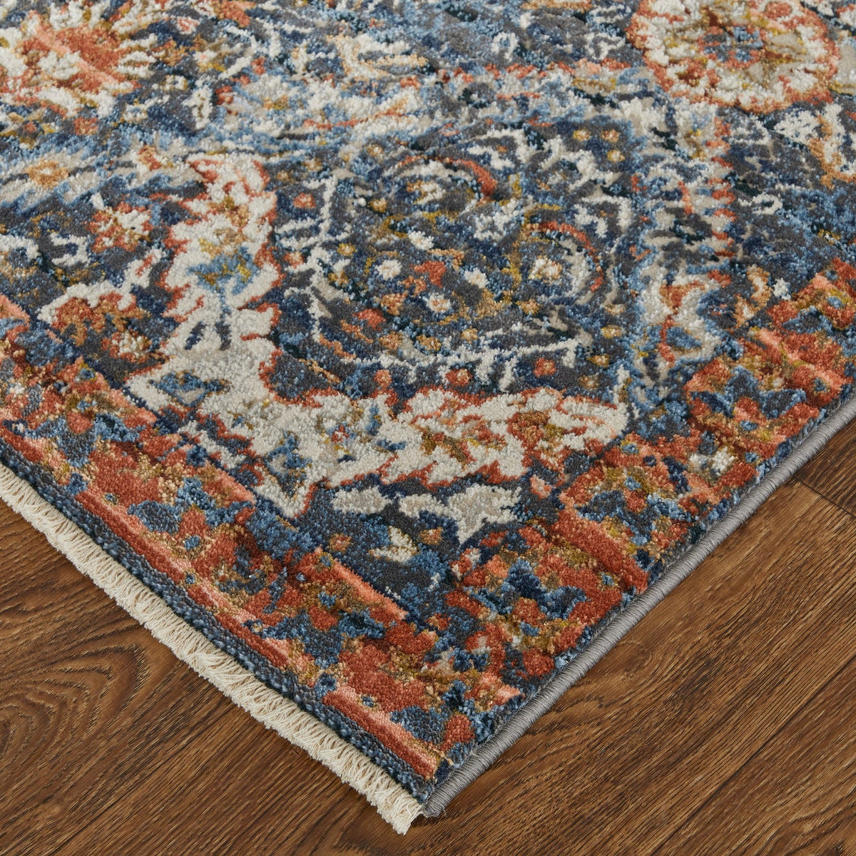 Feizy Kaia 39HRF Transitional Floral & Botanical in Blue/Orange/Ivory
