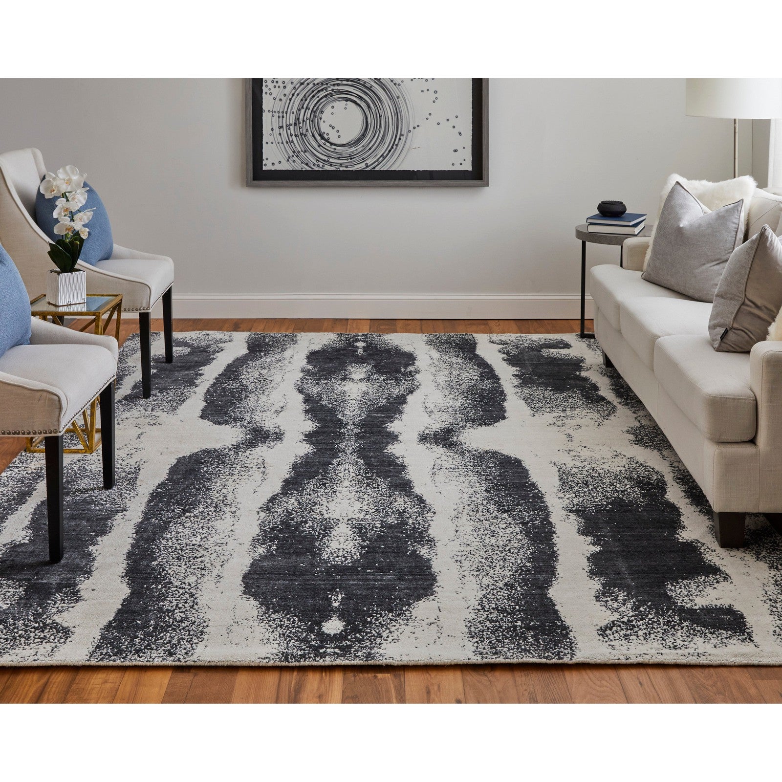 Feizy Coda 8930F Modern Abstract Rug in Black/White
