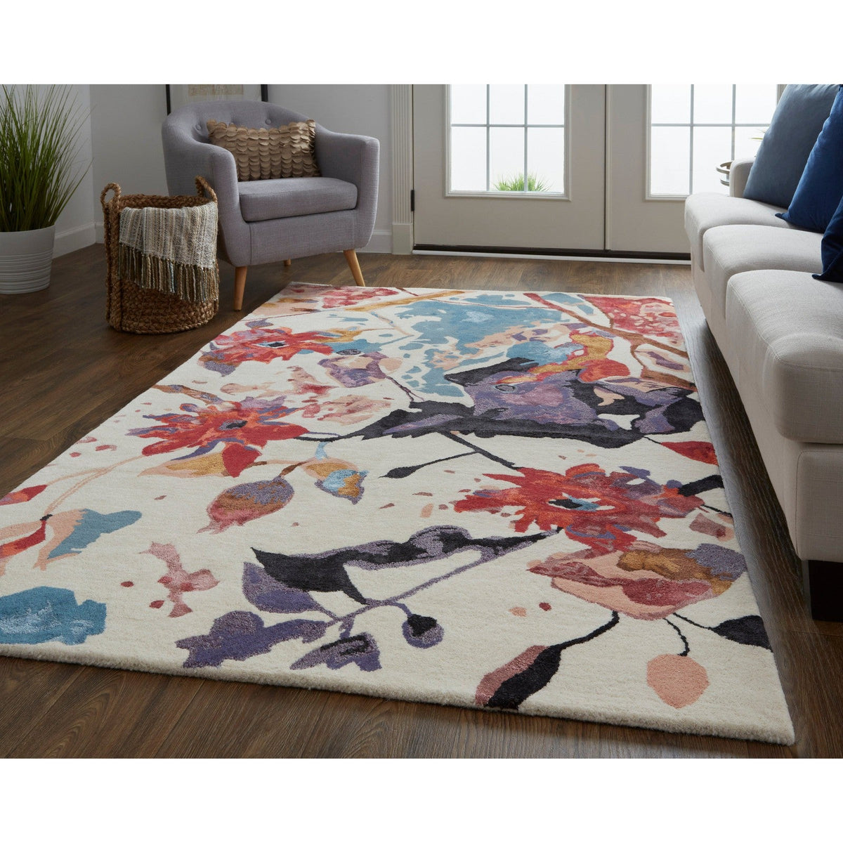 Feizy Dafney 8863F Transitional Floral & Botanical in Red/Blue/Purple