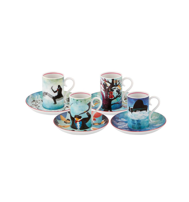 Vista Alegre Fur Beethoven Coffee Cups & Saucer By Fatinha Ramos - Set of 4