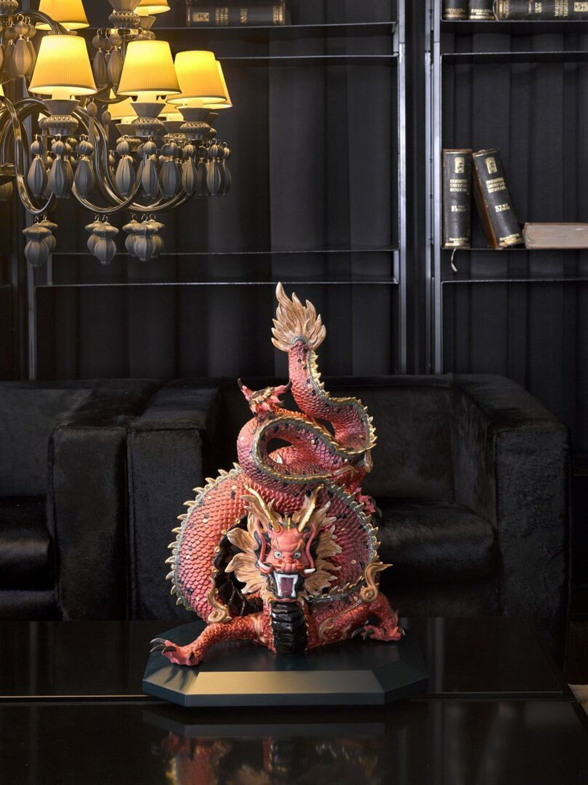Lladro Protective Dragon Sculpture Golden Luster and Red - Limited Edition