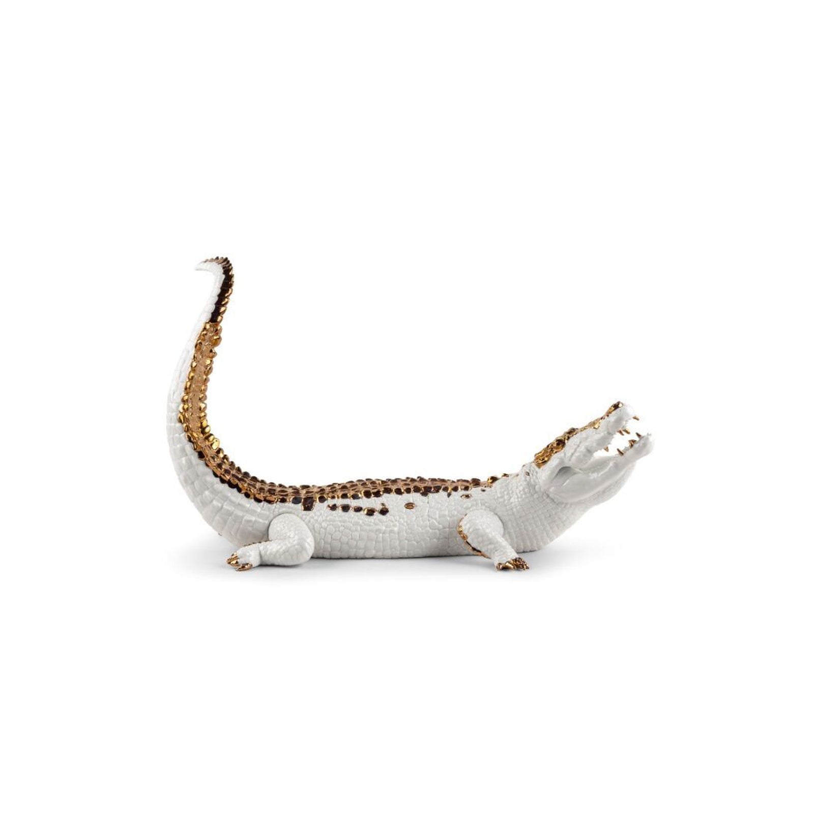 Lladro Crocodile Figurine White and Copper