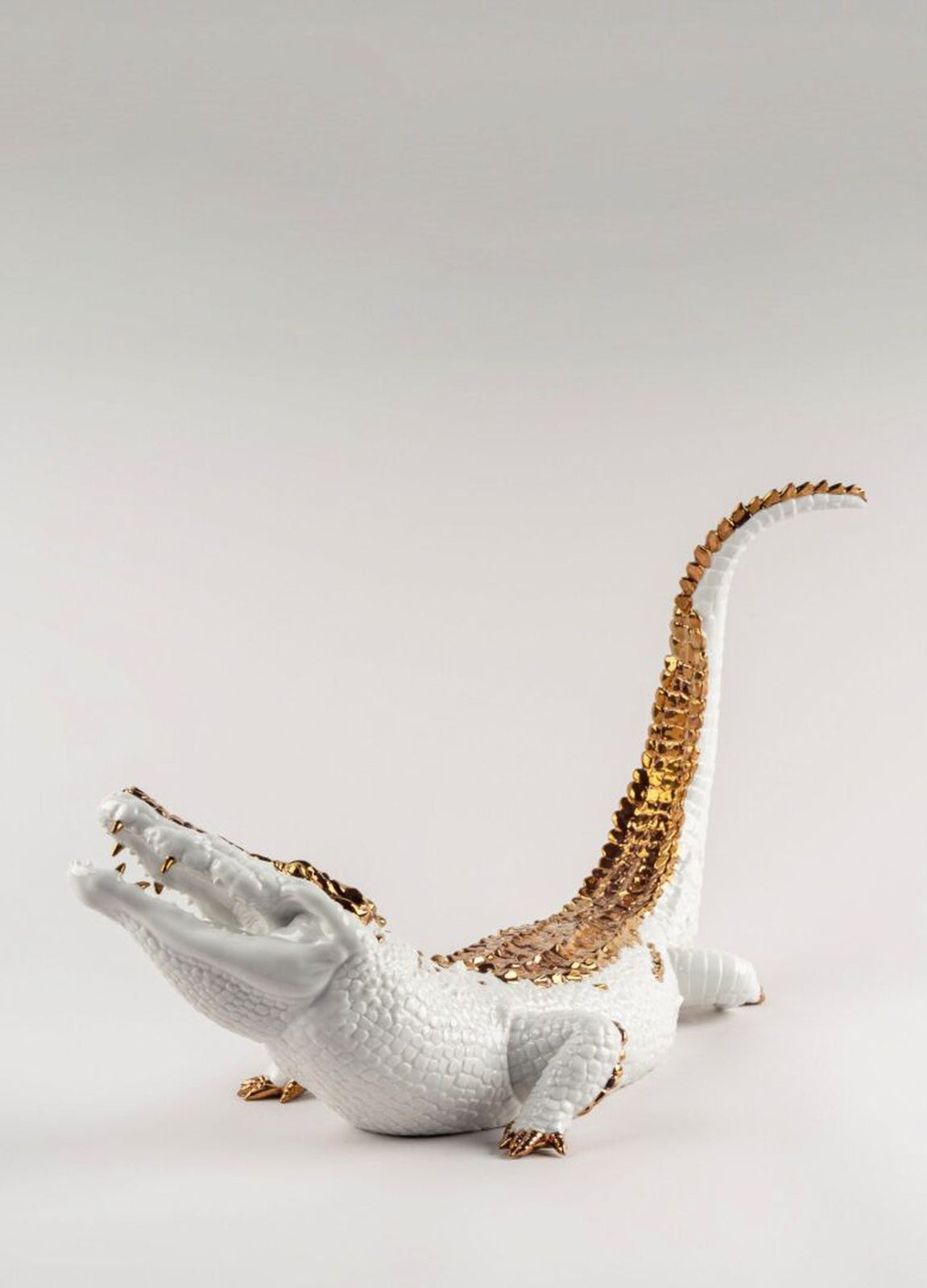 Lladro Crocodile Figurine White and Copper