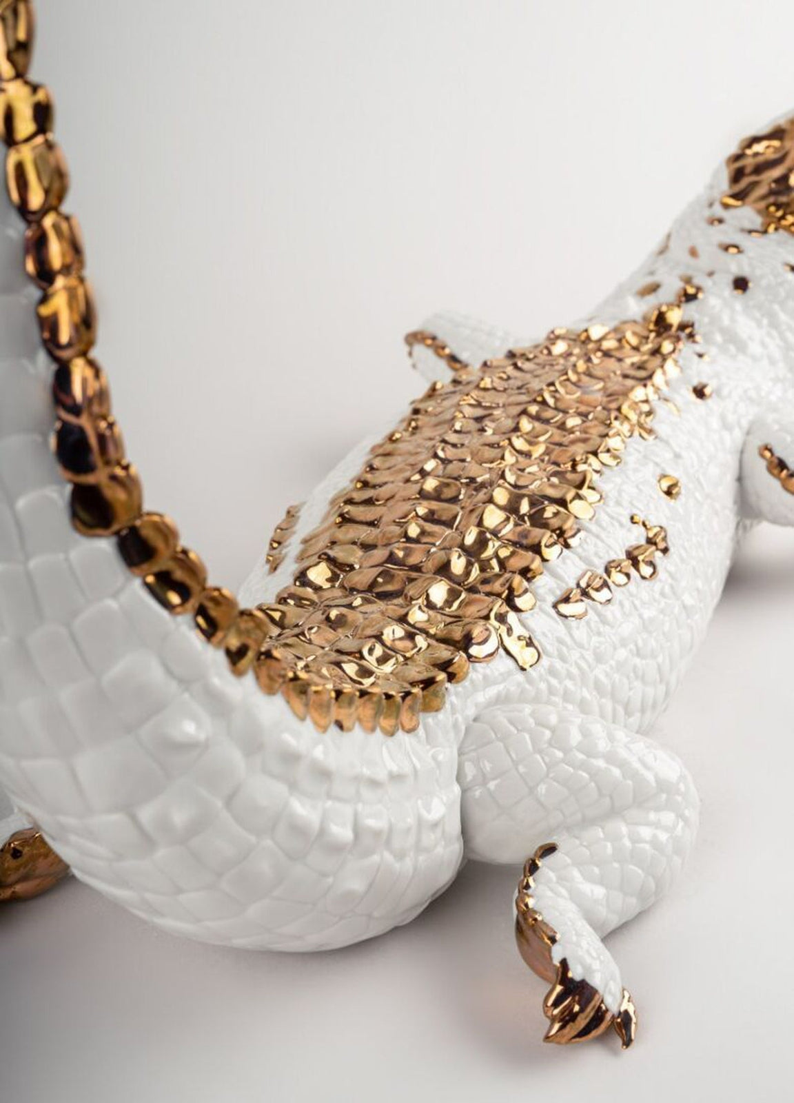 Lladro Crocodile Figurine White and Copper