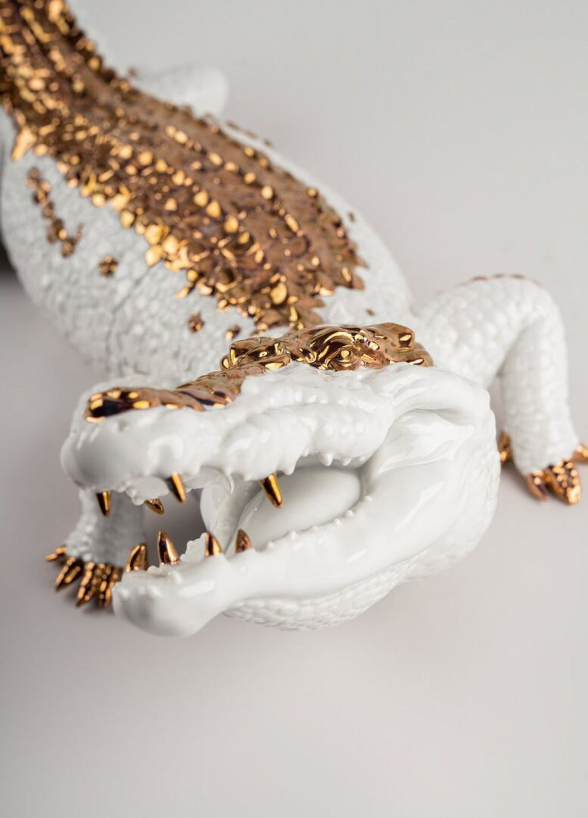 Lladro Crocodile Figurine White and Copper