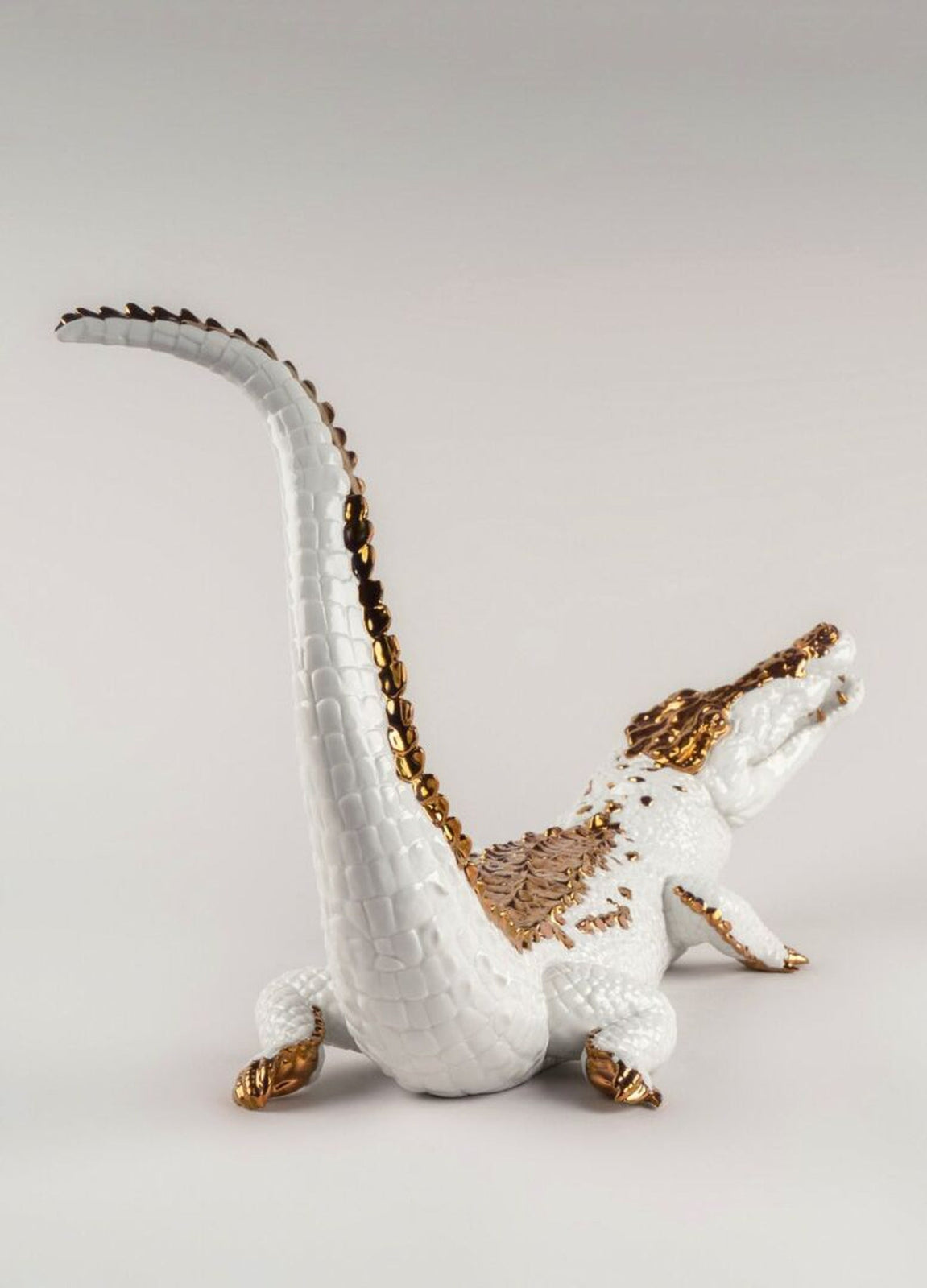 Lladro Crocodile Figurine White and Copper
