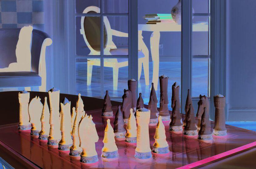Lladro Chess Set Silver Lustre