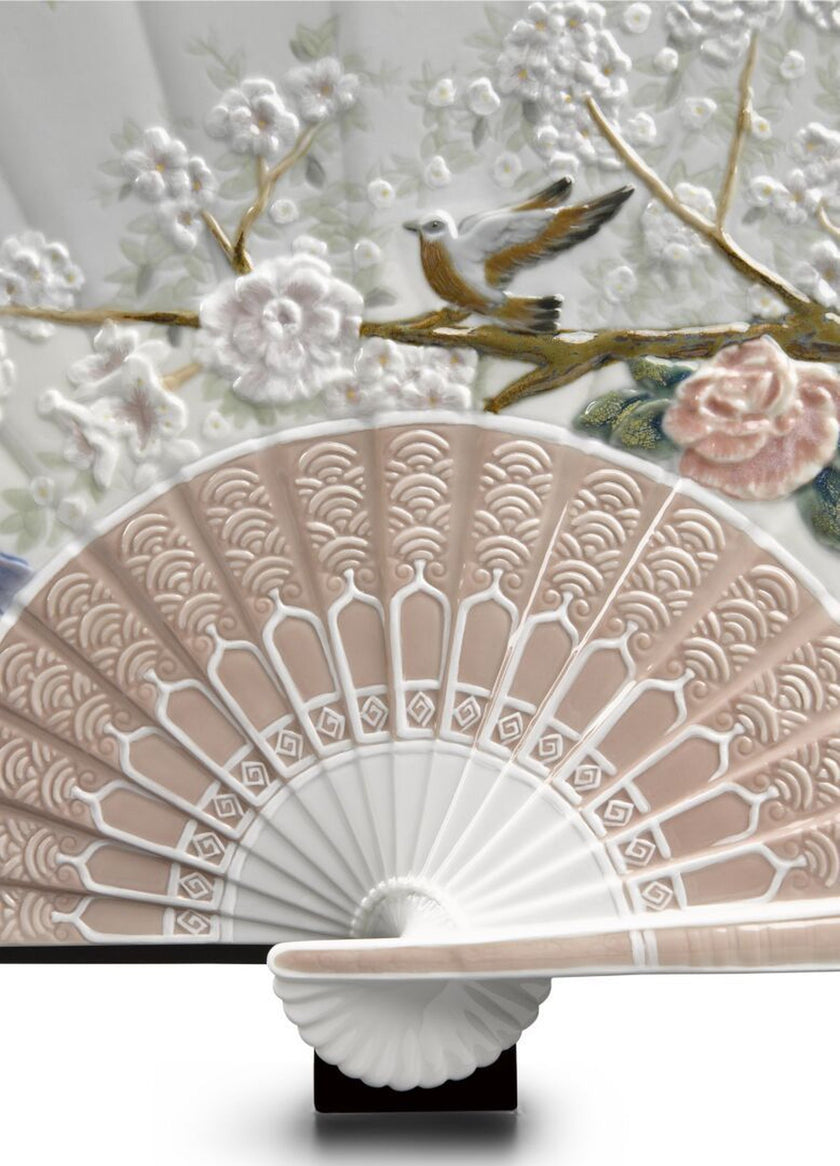 Lladro Iris and Cherry Flowers Fan Decorative Fan Limited Edition