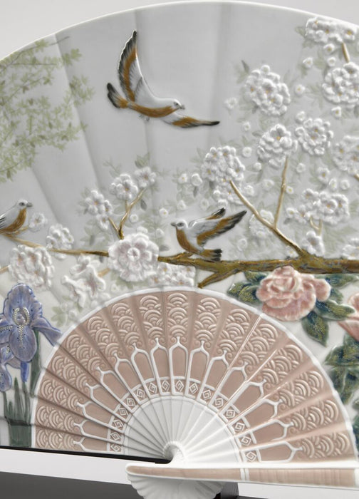 Lladro Iris and Cherry Flowers Fan Decorative Fan Limited Edition