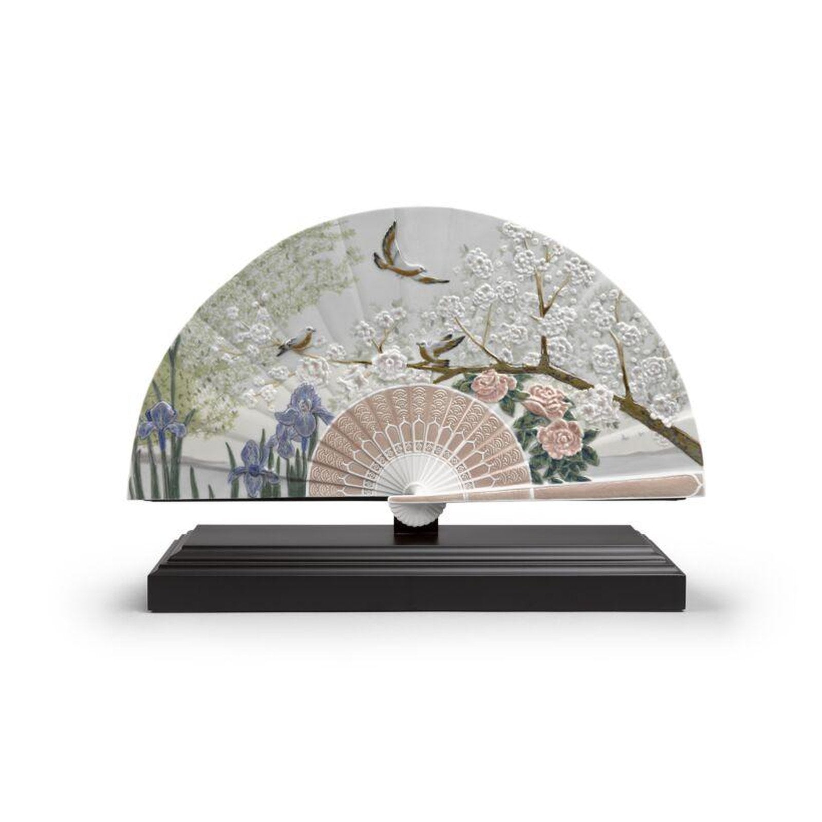 Lladro Iris and Cherry Flowers Fan Decorative Fan Limited Edition