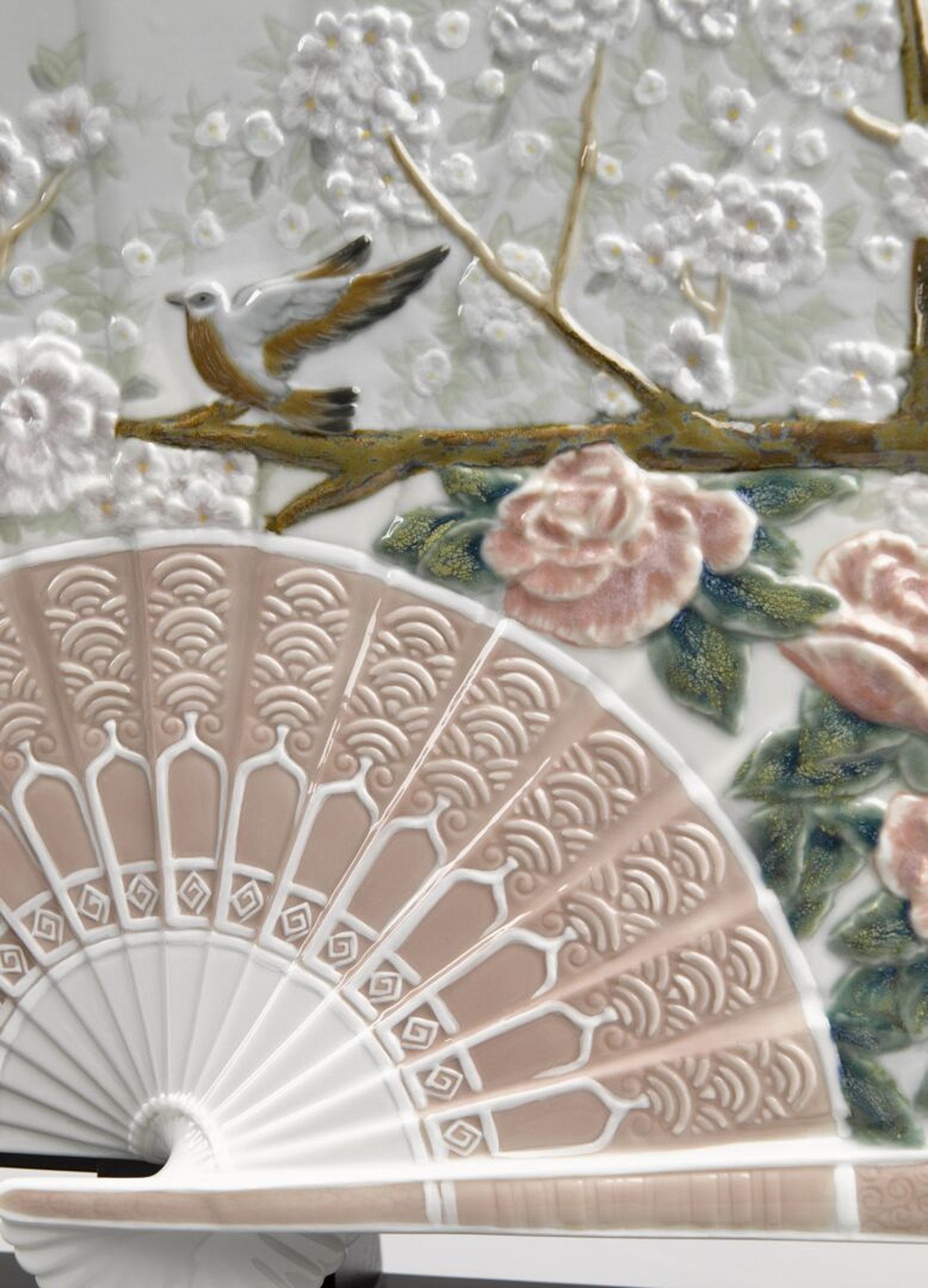 Lladro Iris and Cherry Flowers Fan Decorative Fan Limited Edition