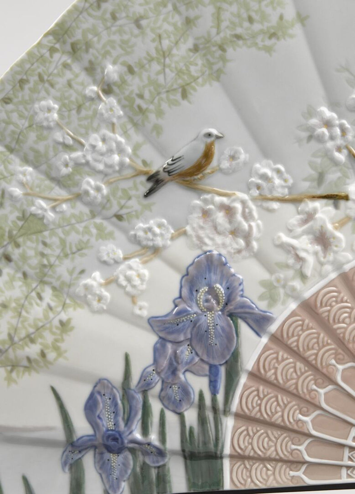 Lladro Iris and Cherry Flowers Fan Decorative Fan Limited Edition