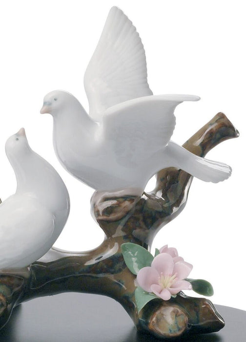 Lladro Doves on A Cherry Tree Figurine
